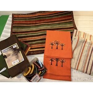 Table Linen Bundle 8 Placemats 12 Napkins W/ Rings 4 Dish Towels Fall Colors New